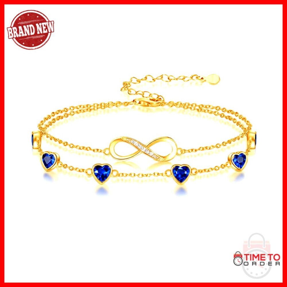 Sterling Silver Adjustable Infinity Birthstone Charm Bracelet Anklet